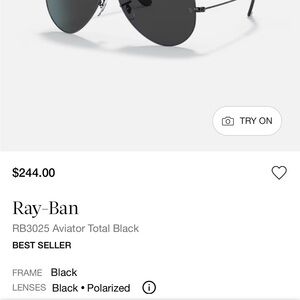 Ray-Ban Total Black Aviator Sunglasses RB 3025